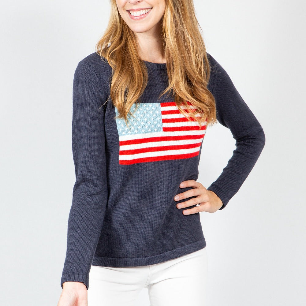 Women's Lightweight Cotton American Flag Sweater-WOMENS CLOTHING-Kevin's Fine Outdoor Gear & Apparel