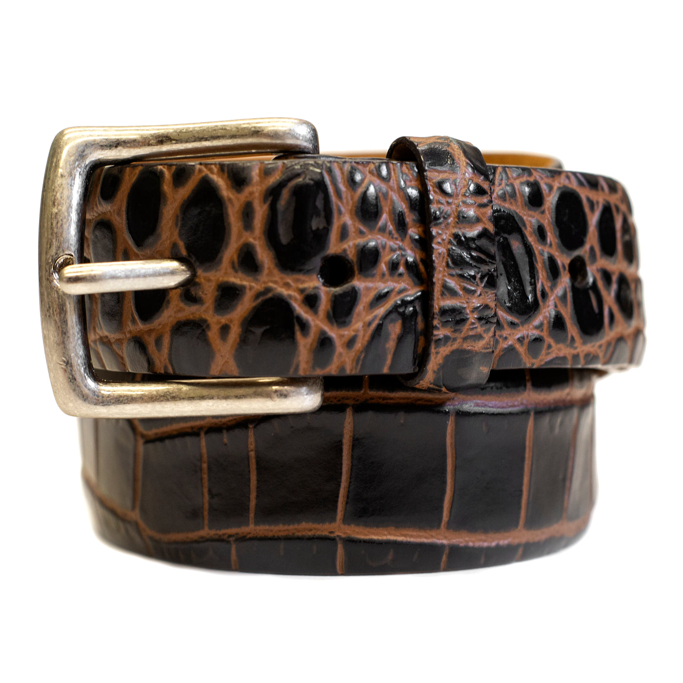 Kevin's 1 3/8" Two Tone Embossed Croc Belt-MENS CLOTHING-DARK BROWN-32-Kevin's Fine Outdoor Gear & Apparel