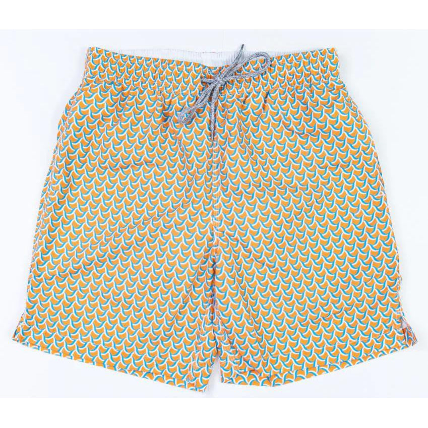 Men's Swim Trunks-Swirl Print-MENS CLOTHING-ORANGE/TURQUOISE-M-Kevin's Fine Outdoor Gear & Apparel