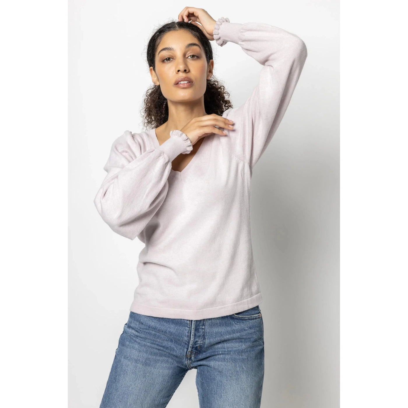 Puff Sleeve V-Neck Sweater-Women's Clothing-Lilac-XS-Kevin's Fine Outdoor Gear & Apparel