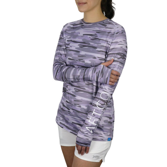 Aftco Women's Mercam Performance L/S Shirt-WOMENS CLOTHING-Purple Camo-XS-Kevin's Fine Outdoor Gear & Apparel
