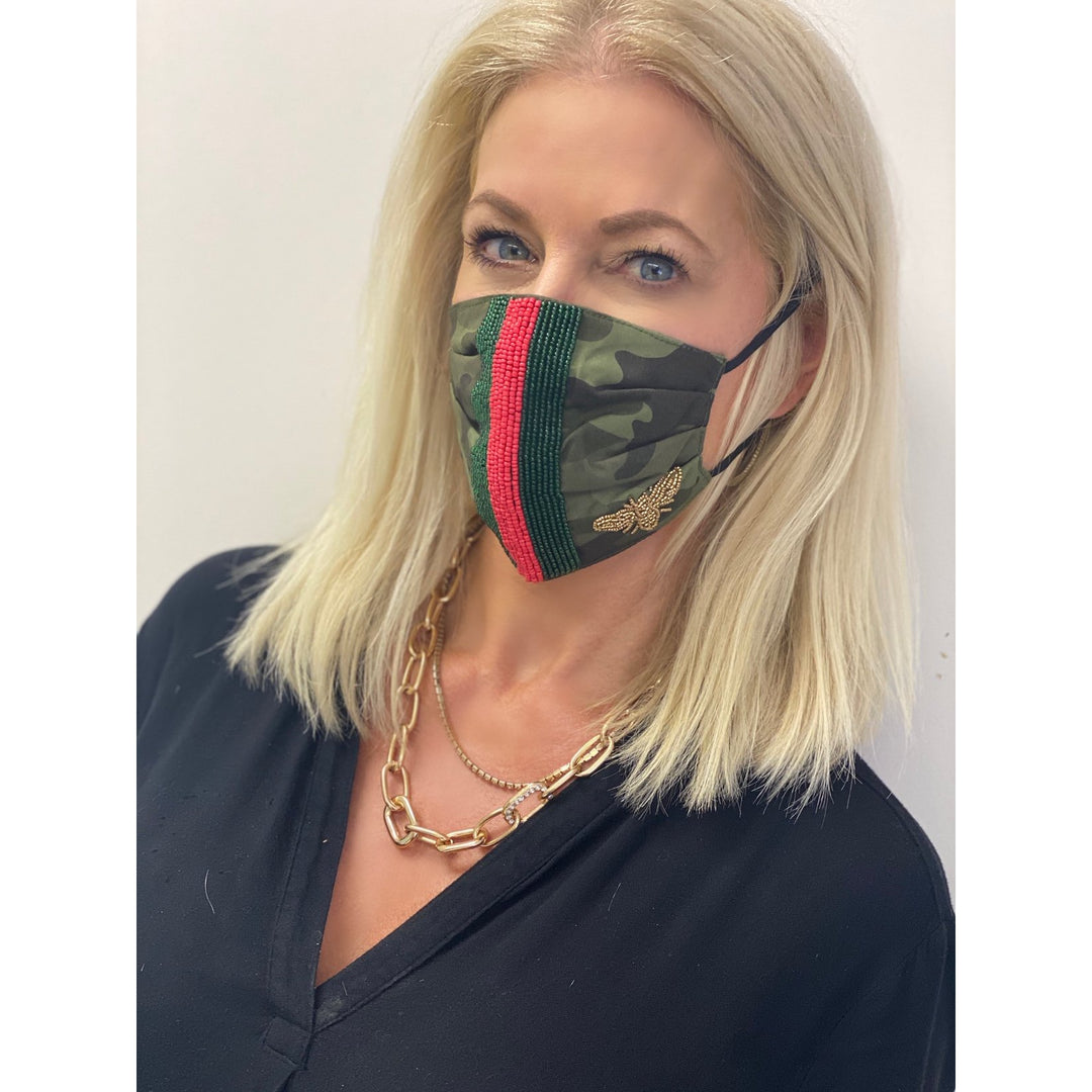 Stylish Camo and Bumble Bee Mask-Women's Accessories-Camo W/Emerald/Red-Kevin's Fine Outdoor Gear & Apparel