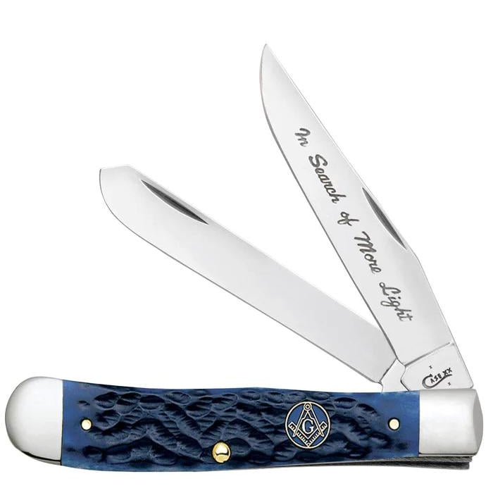 Case 01058 Masonic Gift Tin Standard Jig Blue Bone Trapper-Knives & Tools-Kevin's Fine Outdoor Gear & Apparel