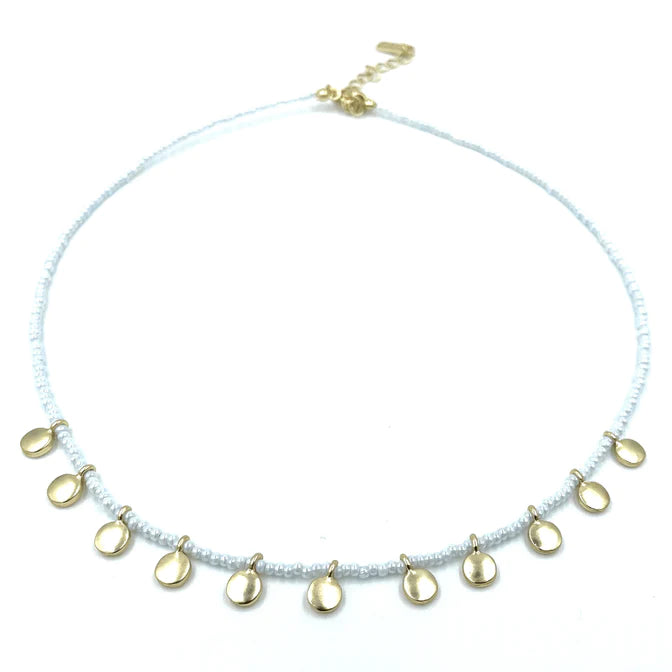 Disco Beaded and Gold Discs Necklace-Jewelry-White-Kevin's Fine Outdoor Gear & Apparel