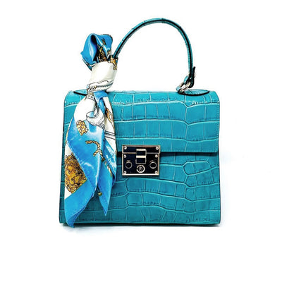 Kevin's Ladies Leather Hand Bag with Silk Scarf-Women's Accessories-Turquoise-Kevin's Fine Outdoor Gear & Apparel