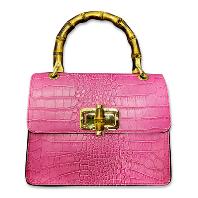 Kevin's Ladies Leather Bag w/ Bamboo Handles-Handbags-Pink-Kevin's Fine Outdoor Gear & Apparel