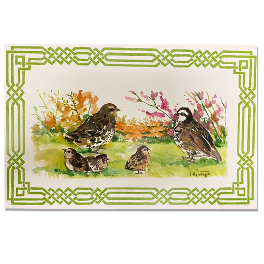 Kevin's Linen Placemats in Sporting Themes-HOME/GIFTWARE-Maison De Papier-QUAIL SCENE WITH GREEN BORDER-Kevin's Fine Outdoor Gear & Apparel