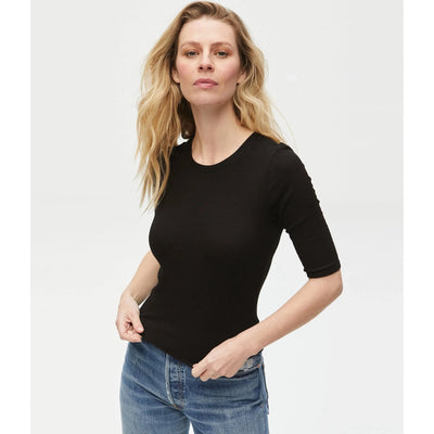 Michael Stars Maeve Elbow Sleeve Crew Neck Cropped Tee-Women's Clothing-Black-OS-Kevin's Fine Outdoor Gear & Apparel