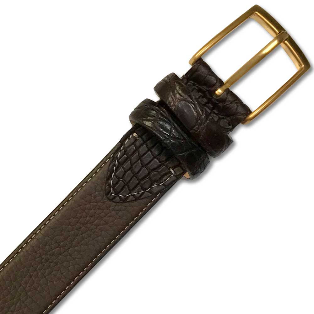 Simonnot Godard Taurillon Lagun & Crocodile Belt-MENS CLOTHING-Brown-32-Kevin's Fine Outdoor Gear & Apparel