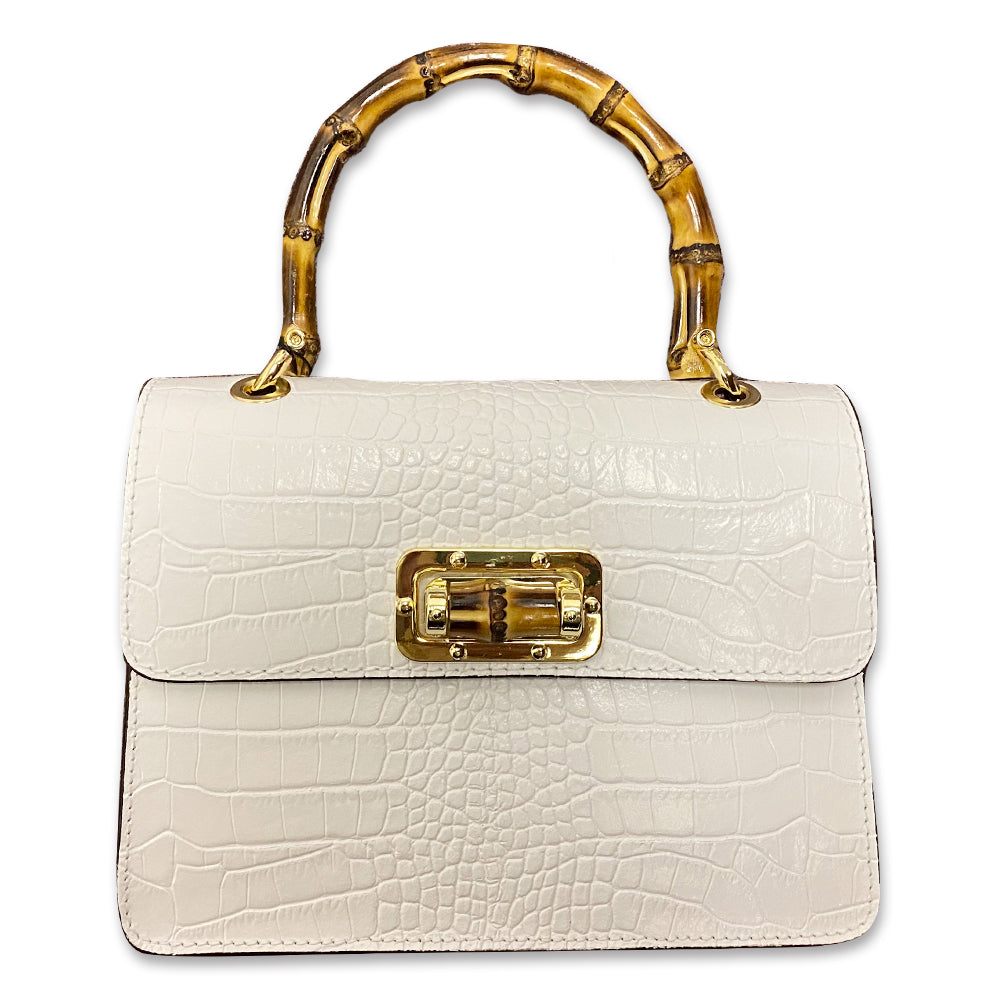 Kevin's Ladies Leather Bag w/ Bamboo Handles-Handbags-White-Kevin's Fine Outdoor Gear & Apparel