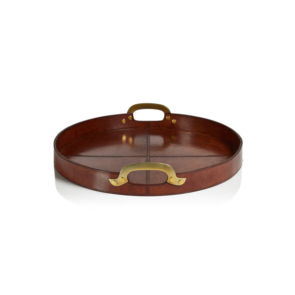 Aspen Leather with Brass Handles Round Tray-Home/Giftware-20"-Kevin's Fine Outdoor Gear & Apparel