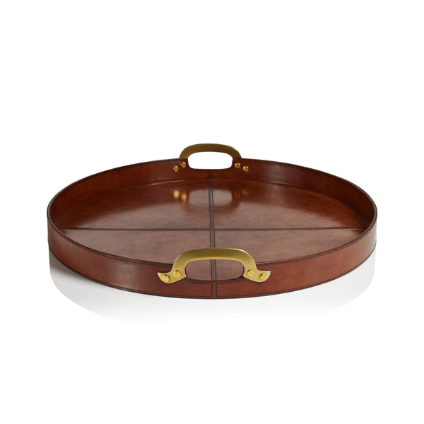 Aspen Leather with Brass Handles Round Tray-Home/Giftware-24"-Kevin's Fine Outdoor Gear & Apparel